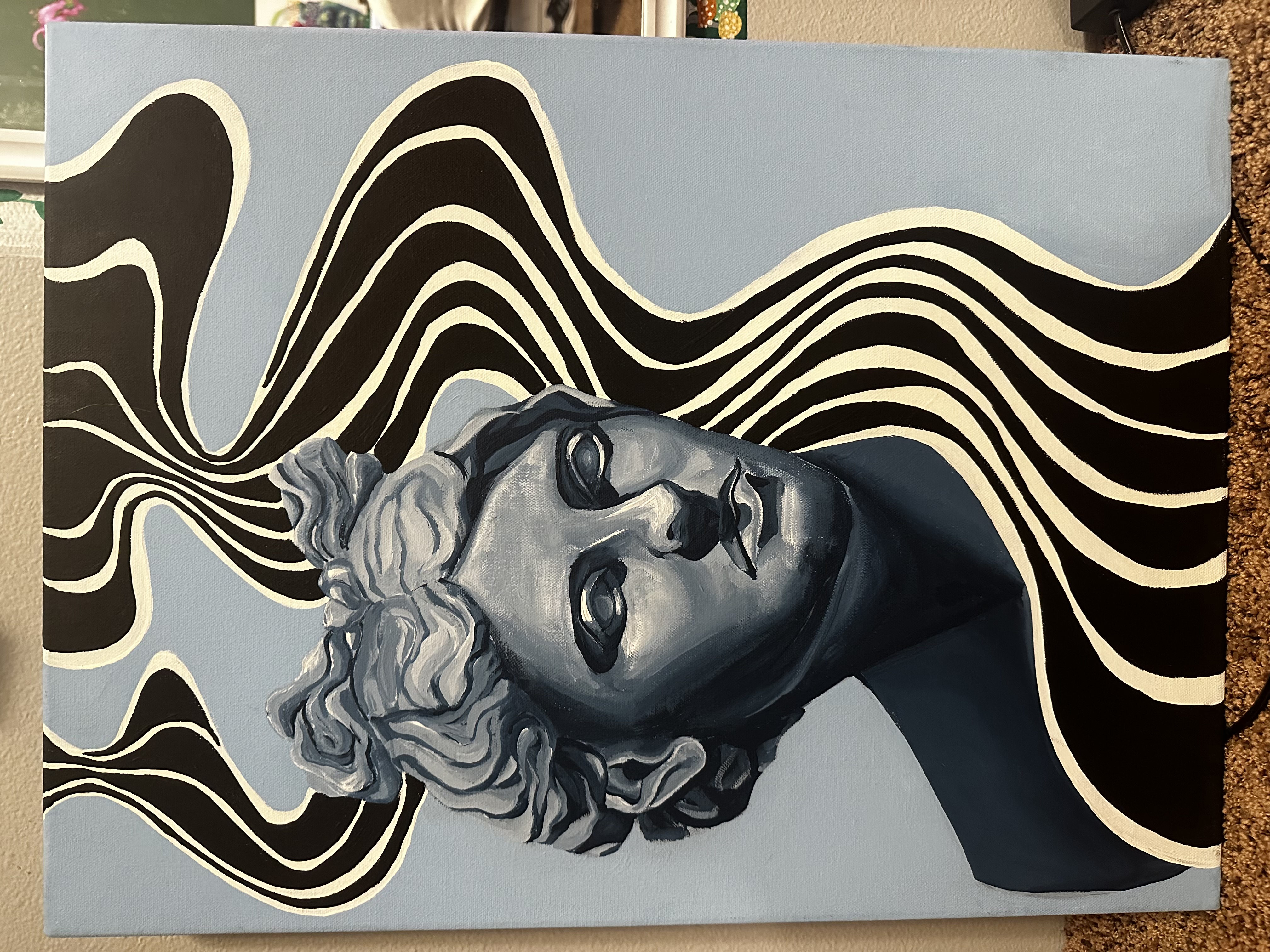 Monochromatic portrait with flowing patterns