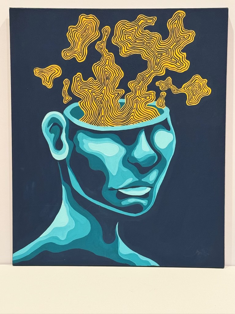 Portrait with golden flowing patterns from head